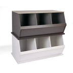 Cubo portaoggetti impilabile a 3 scomparti, venatura del legno carbone/grigio: Scaffale portaoggetti per giocattoli in MDF, retro chiuso, capacità 36 kg