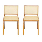 Sedia da pranzo senza braccioli Sepp in legno di Rubberwood e canna con gambe a V, confezione da 2 pezzi