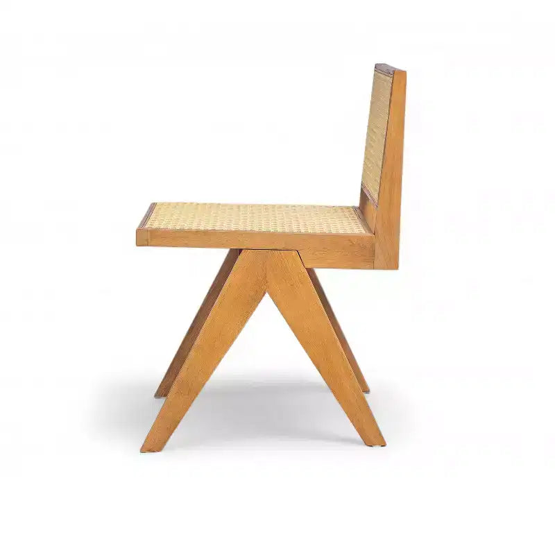 Sedia da pranzo senza braccioli Sepp in legno di Rubberwood e canna con gambe a V, confezione da 2 pezzi