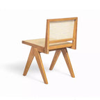 Sedia da pranzo senza braccioli Sepp in legno di Rubberwood e canna con gambe a V, confezione da 2 pezzi