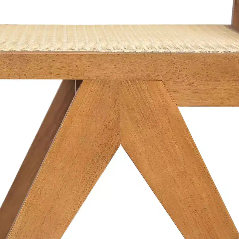 Sedia da pranzo senza braccioli Sepp in legno di Rubberwood e canna con gambe a V, confezione da 2 pezzi