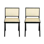 Sedia da pranzo senza braccioli Sepp in legno di Rubberwood e canna con gambe a V, confezione da 2 pezzi