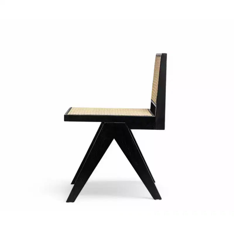 Sedia da pranzo senza braccioli Sepp in legno di Rubberwood e canna con gambe a V, confezione da 2 pezzi
