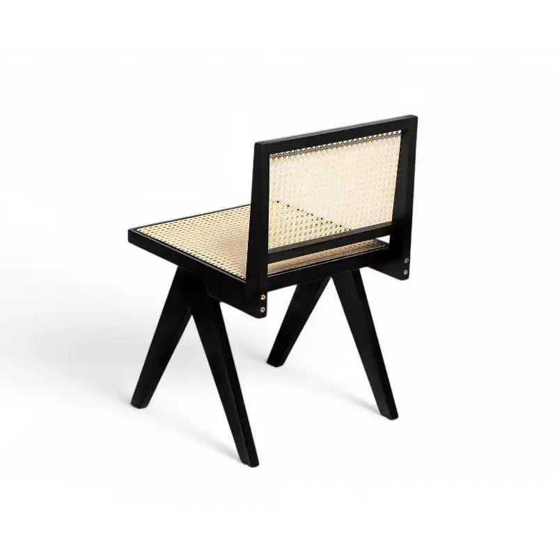 Sedia da pranzo senza braccioli Sepp in legno di Rubberwood e canna con gambe a V, confezione da 2 pezzi
