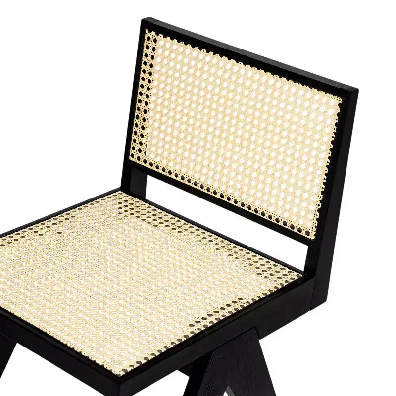 Sedia da pranzo senza braccioli Sepp in legno di Rubberwood e canna con gambe a V, confezione da 2 pezzi