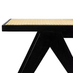 Sedia da pranzo senza braccioli Sepp in legno di Rubberwood e canna con gambe a V, confezione da 2 pezzi