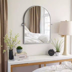 Specchio da Appendere con Cornice ad Arco in Ferro ad Angolo Retto, Hardware Argentato 91x61x4 cm