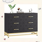 Comò Elegante Nero a 6 Cassetti con Maniglie Dorate - Dispositivo Antiribaltamento Perfetto per un Contenimento Sicuro e Spazioso