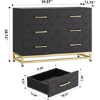 Comò Elegante Nero a 6 Cassetti con Maniglie Dorate - Dispositivo Antiribaltamento Perfetto per un Contenimento Sicuro e Spazioso