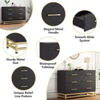 Comò Elegante Nero a 6 Cassetti con Maniglie Dorate - Dispositivo Antiribaltamento Perfetto per un Contenimento Sicuro e Spazioso