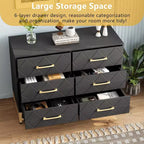 Comò Elegante Nero a 6 Cassetti con Maniglie Dorate - Dispositivo Antiribaltamento Perfetto per un Contenimento Sicuro e Spazioso