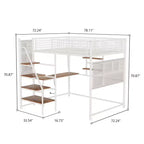 Letto a soppalco full-size con ringhiera di sicurezza, letto a castello con scrivania, scale e scaffali portaoggetti, letto singolo per bambini e adulti
