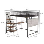 Letto a soppalco full-size con ringhiera di sicurezza, letto a castello con scrivania, scale e scaffali portaoggetti, letto singolo per bambini e adulti
