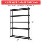 Scaffalature per garage per carichi pesanti da 72 H, scaffali portaoggetti regolabili a 5 ripiani, scaffalature industriali in metallo, scaffalature in filo d'acciaio