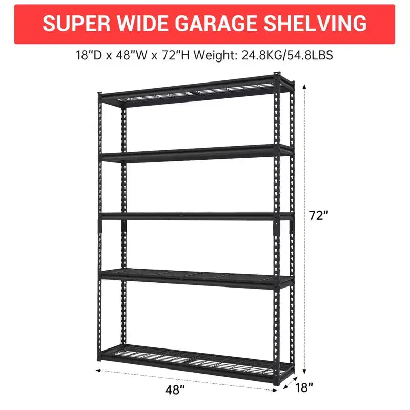 Scaffalature per garage per carichi pesanti da 72 H, scaffali portaoggetti regolabili a 5 ripiani, scaffalature industriali in metallo, scaffalature in filo d'acciaio
