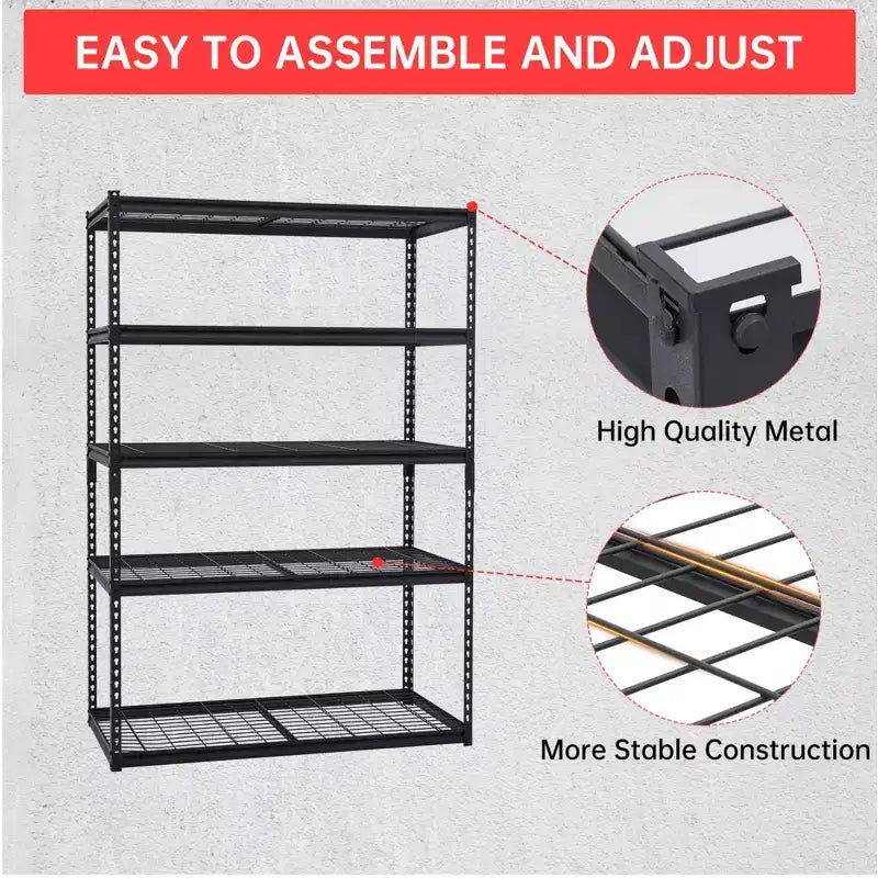Scaffalature per garage per carichi pesanti da 72 H, scaffali portaoggetti regolabili a 5 ripiani, scaffalature industriali in metallo, scaffalature in filo d'acciaio