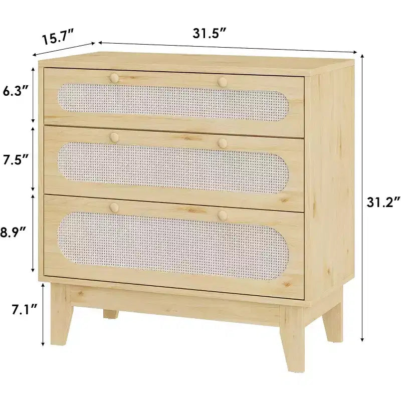 Cassettiera a 3 cassetti in Rattan, Comò Moderno in Legno con design Anti-ribaltamento, Organizer Comò da Camera da Letto 2 pz con 2 scatole di spedizione