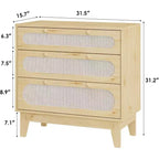 Cassettiera a 3 cassetti in Rattan, Comò Moderno in Legno con design Anti-ribaltamento, Organizer Comò da Camera da Letto 2 pz con 2 scatole di spedizione