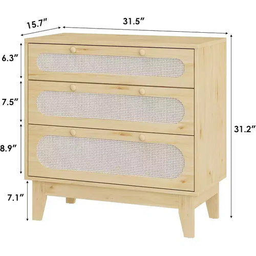 Cassettiera a 3 cassetti in Rattan, Comò Moderno in Legno con design Anti-ribaltamento, Organizer Comò da Camera da Letto 2 pz con 2 scatole di spedizione
