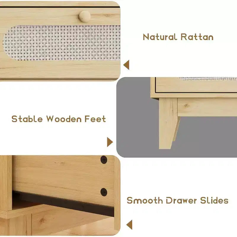 Cassettiera a 3 cassetti in Rattan, Comò Moderno in Legno con design Anti-ribaltamento, Organizer Comò da Camera da Letto 2 pz con 2 scatole di spedizione