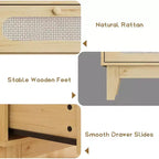Cassettiera a 3 cassetti in Rattan, Comò Moderno in Legno con design Anti-ribaltamento, Organizer Comò da Camera da Letto 2 pz con 2 scatole di spedizione