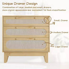 Cassettiera a 3 cassetti in Rattan, Comò Moderno in Legno con design Anti-ribaltamento, Organizer Comò da Camera da Letto 2 pz con 2 scatole di spedizione
