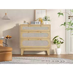 Cassettiera a 3 cassetti in Rattan, Comò Moderno in Legno con design Anti-ribaltamento, Organizer Comò da Camera da Letto 2 pz con 2 scatole di spedizione