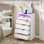 Cassettiera moderna a 4 cassetti con illuminazione ambientale, mobile contenitore multifunzionale con accesso all'alimentazione, 2 pezzi con spedizione in 2 colli