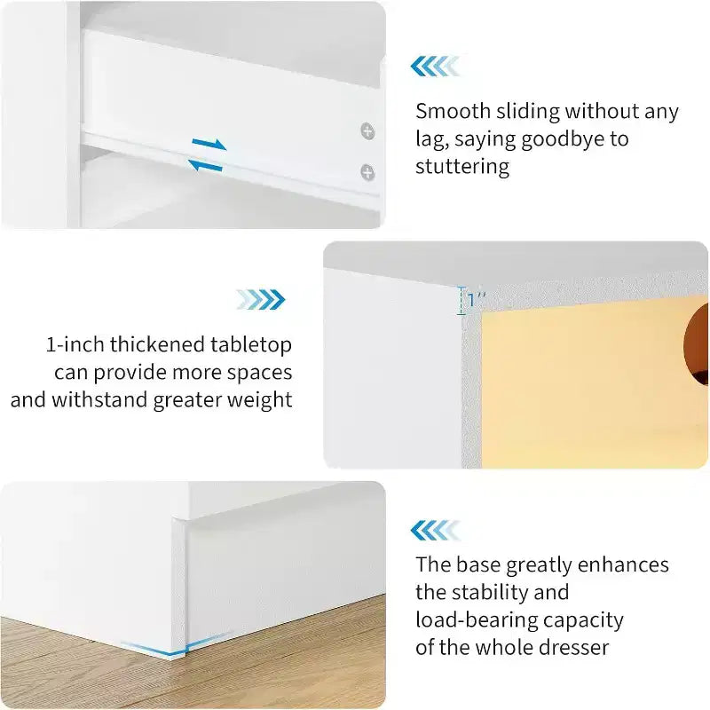 Cassettiera moderna a 4 cassetti con illuminazione ambientale, mobile contenitore multifunzionale con accesso all'alimentazione, 2 pezzi con spedizione in 2 colli