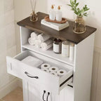 Mobiletto rustico contenitore, organizer da bagno autoportante con ante e cassetto