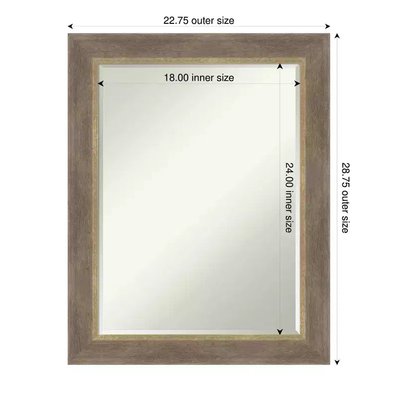 Specchio da Parete da Bagno Smussato in Legno Driftwood Tan Petite 28.75 x 22.75 pollici