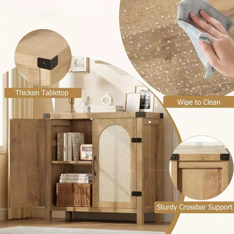Mobile buffet piccolo in rattan da 29,9'' con contenitore, mobiletto da bar/caffè da cucina con ante e cassetto, credenza con ripiani regolabili e maniglia