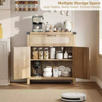 Mobile buffet piccolo in rattan da 29,9'' con contenitore, mobiletto da bar/caffè da cucina con ante e cassetto, credenza con ripiani regolabili e maniglia
