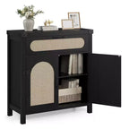 29.9'' Small Rattan Buffet Cabinet with Storage, Kitchen Coffee Bar Cabinet with Doors and Drawer, Sideboard with Adjustable Shelves and Handle