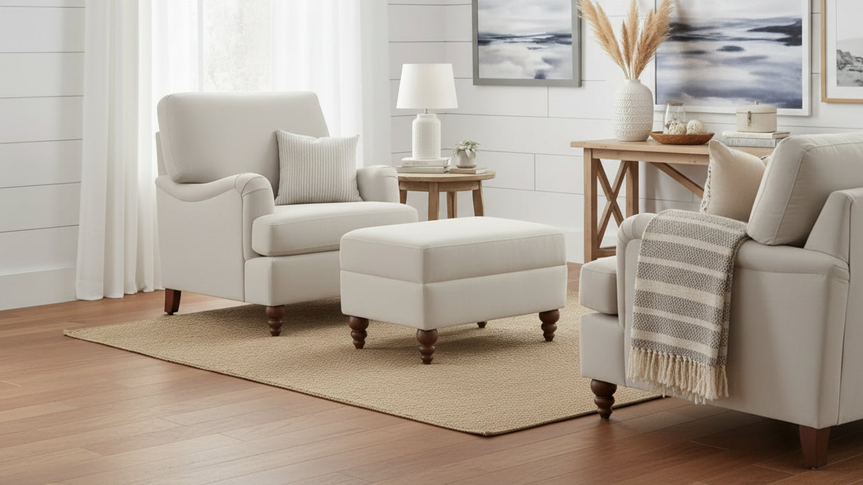 GDFStudio Candor Modern Upholstered Arm Chair and Ottoman Set