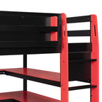 Moderno Letto a Soppalco da Gaming Completo con Scrivania Illuminata, Libreria Contenitore, Mensole e Prese di Corrente