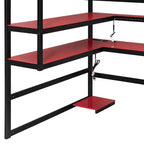Moderno Letto a Soppalco da Gaming Completo con Scrivania Illuminata, Libreria Contenitore, Mensole e Prese di Corrente