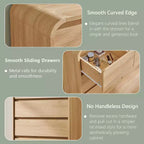Comò moderno a 5 cassetti, altezza 45, con profilo curvo, mobile in legno di ispirazione metà secolo, trama naturale per camera da letto/soggiorno, rovere naturale