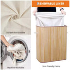 Cesto Portabiancheria in Bambù con Coperchio 104 Litri Cesto Portabiancheria Pieghevole in Legno Borsa Interna Lavabile Contenitore Slim per Camere da Letto Piccole Appartamenti Dormitori