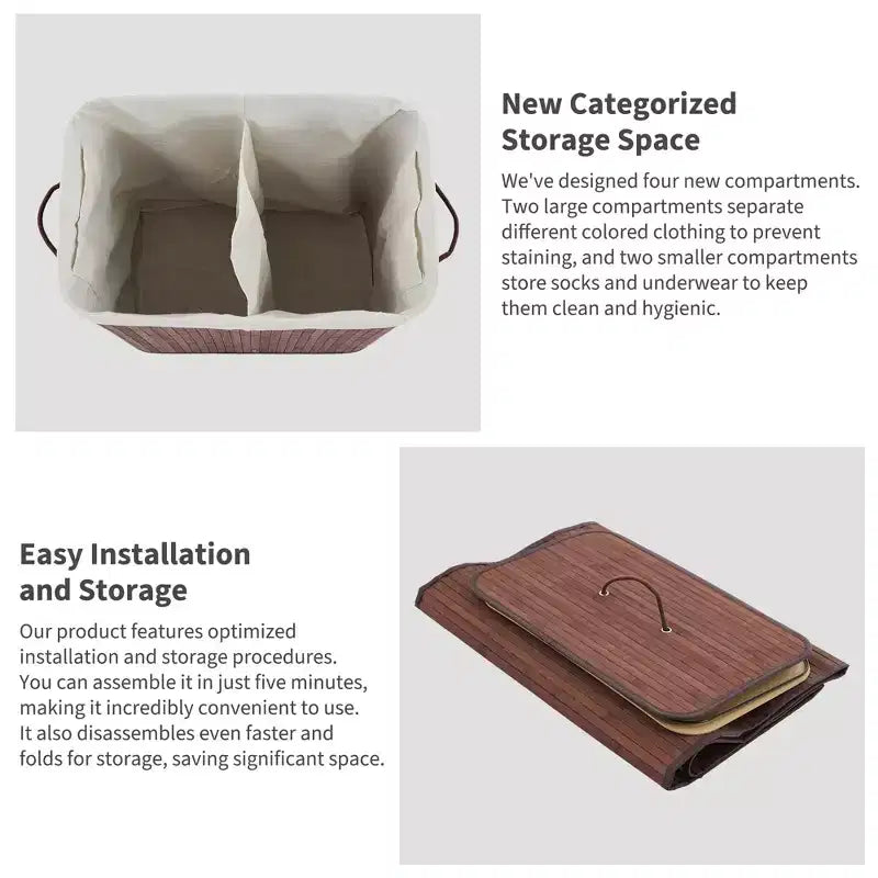 Cesto Portabiancheria in Bambù con Coperchio 104 Litri Cesto Portabiancheria Pieghevole in Legno Borsa Interna Lavabile Contenitore Slim per Camere da Letto Piccole Appartamenti Dormitori