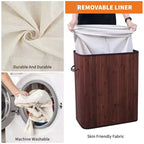 Cesto Portabiancheria in Bambù con Coperchio 104 Litri Cesto Portabiancheria Pieghevole in Legno Borsa Interna Lavabile Contenitore Slim per Camere da Letto Piccole Appartamenti Dormitori