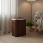 Bamboo Laundry Hamper with Lid 27.5 Gallon Folding Wooden Laundry Basket Washable Liner Bag Slim Storage for Small Bedrooms Apartments Dorms