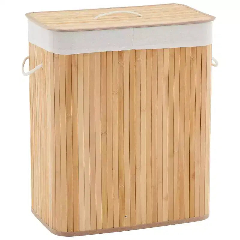 Cesto Portabiancheria in Bambù con Coperchio 104 Litri Cesto Portabiancheria Pieghevole in Legno Borsa Interna Lavabile Contenitore Slim per Camere da Letto Piccole Appartamenti Dormitori