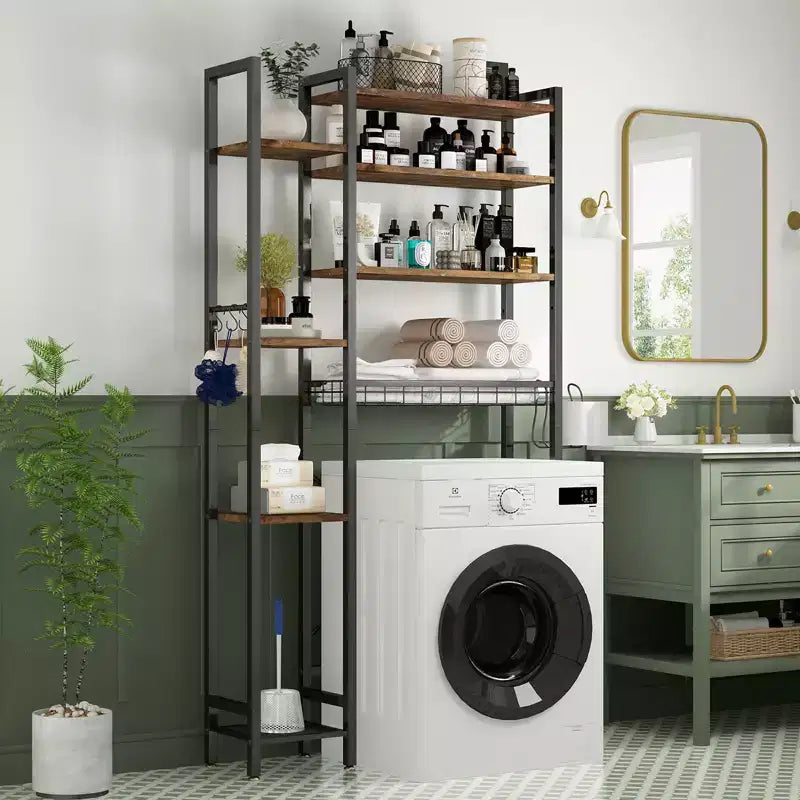 8-Tier Over The Toilet Storage with Side Rack, Over Toilet Storage Rack with Adjustable Shelf & Drain Basket