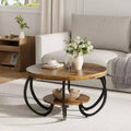 COZONY 30 Round Farmhouse Coffee Table with Storage Shelf, 2 Tier Rustic Wood Center Table with Curved Metal Legs, Living Room, Small Spaces