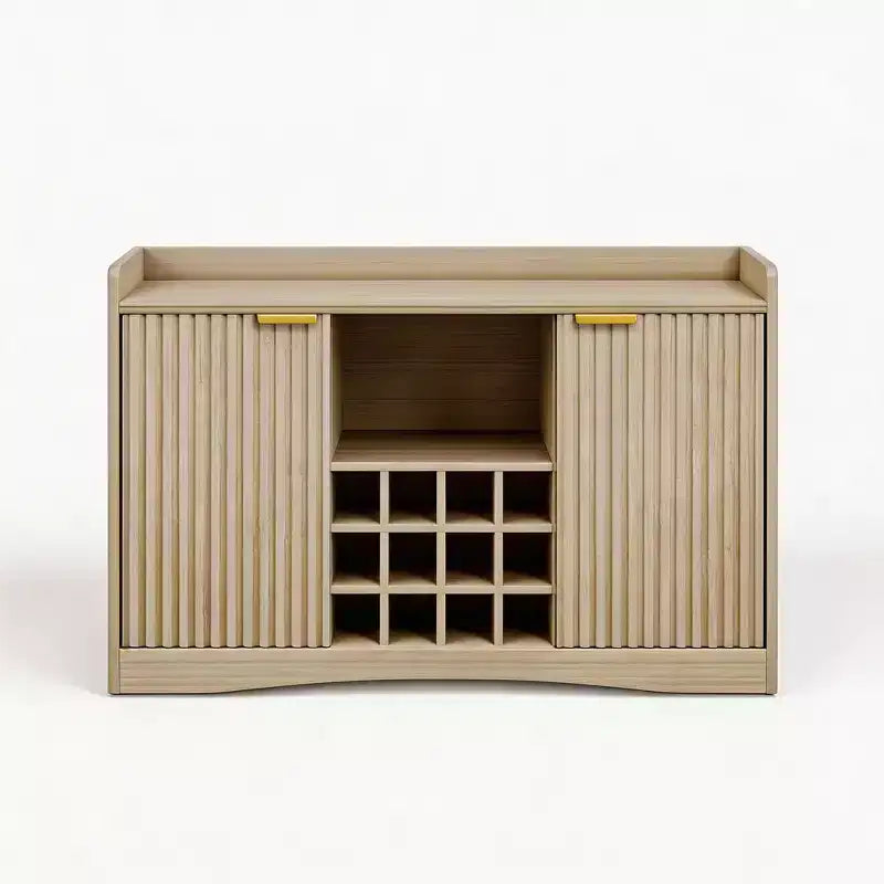 Mobile Bar per Vino da 47" con 9 Portabicchieri, Mobile Bar per Liquori/Caffè Scanalato con Contenitore per Sala da Pranzo, Credenza a Buffet per Soggiorno