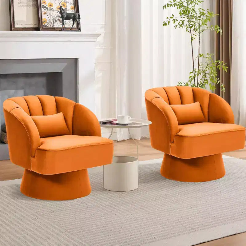 Poltrona girevole a 360° moderna, poltroncina in velluto con schienale a righe, cuscino imbottito per soggiorno