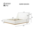 Letto a piattaforma imbottito Wingback di lusso, struttura letto Queen/King Size con gambe in legno massello di gomma, bianco