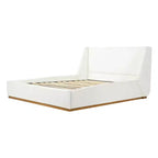 Letto a piattaforma imbottito Wingback di lusso, struttura letto Queen/King Size con gambe in legno massello di gomma, bianco
