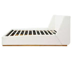 Letto a piattaforma imbottito Wingback di lusso, struttura letto Queen/King Size con gambe in legno massello di gomma, bianco